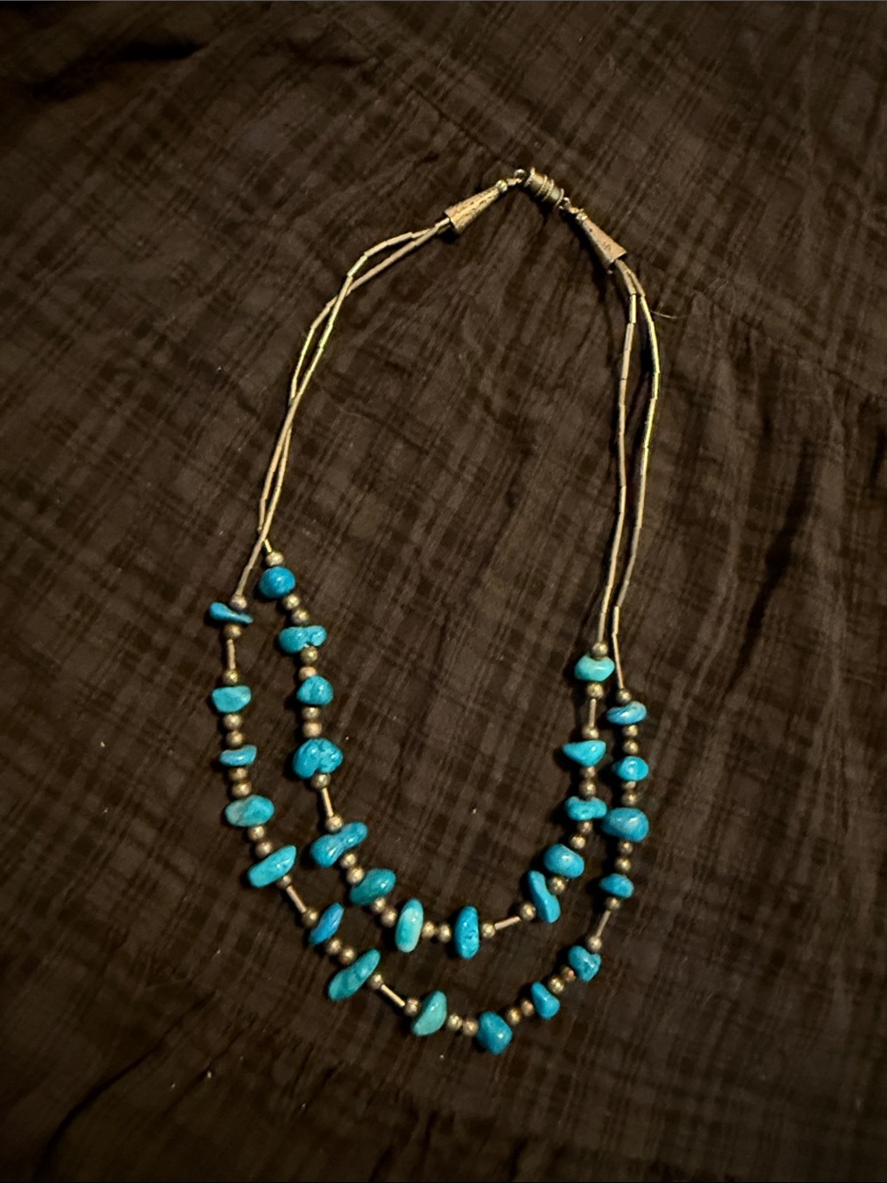 Vintage Turquoise and Silver Bead Double-Strand Necklace